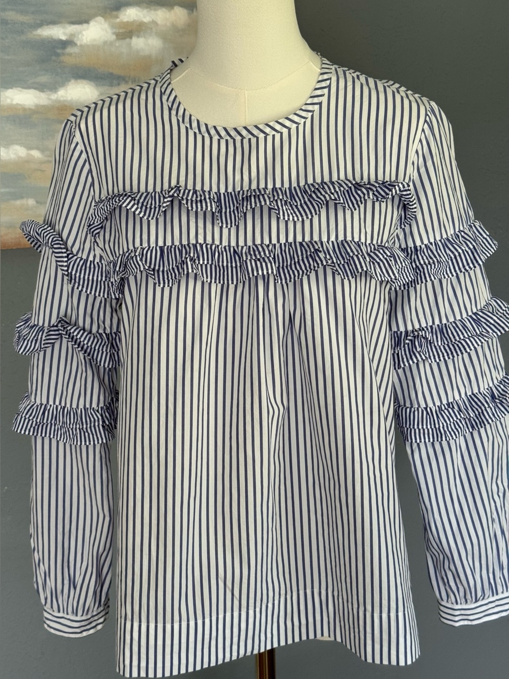 J. Crew Tiered Top in Mixed Stripes Ruffled size 6